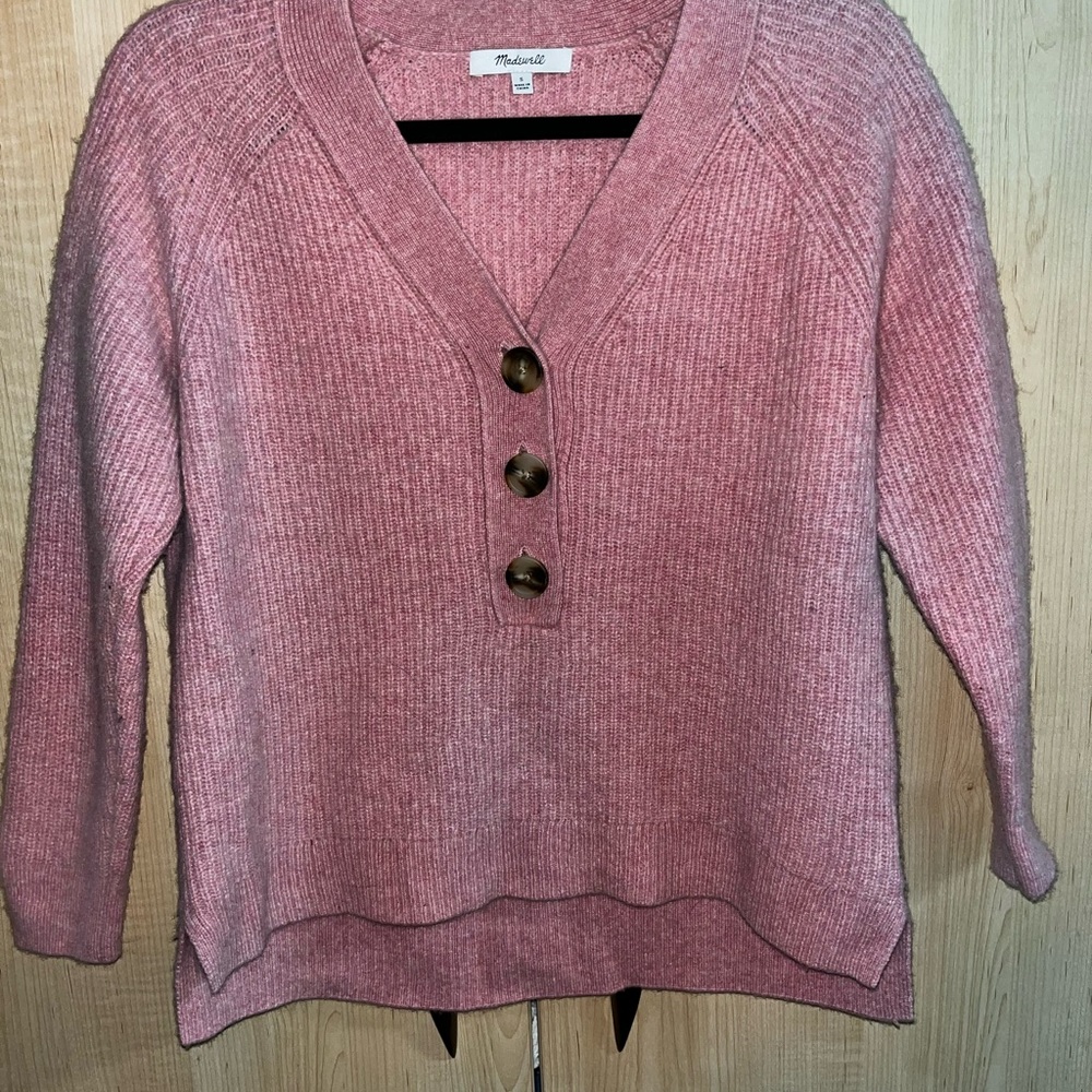 New Never Worn Madwell Wool Sweater 3/4 Leaves Turtle Buttons